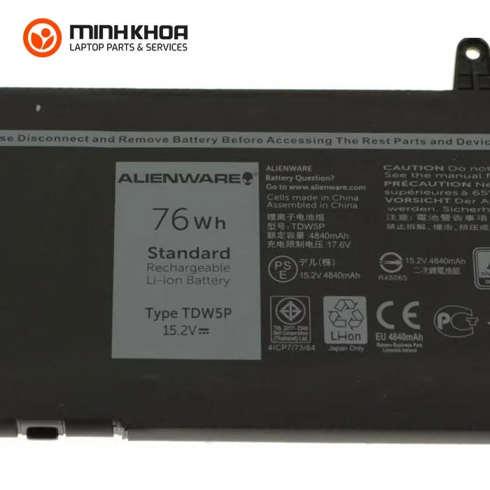 Pin laptop ZIN Dell Alienware 13R3 76Wh TDW5P battery Pin Laptop Zin Dell Alienware 13r3 76wh Tdw5p Battery