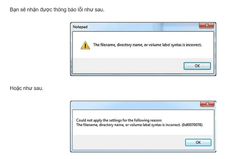 Sửa Lỗi The Filename Directory Name Or Volume Label Syntax Is Incorrect (8+ Cách Fix) (1)