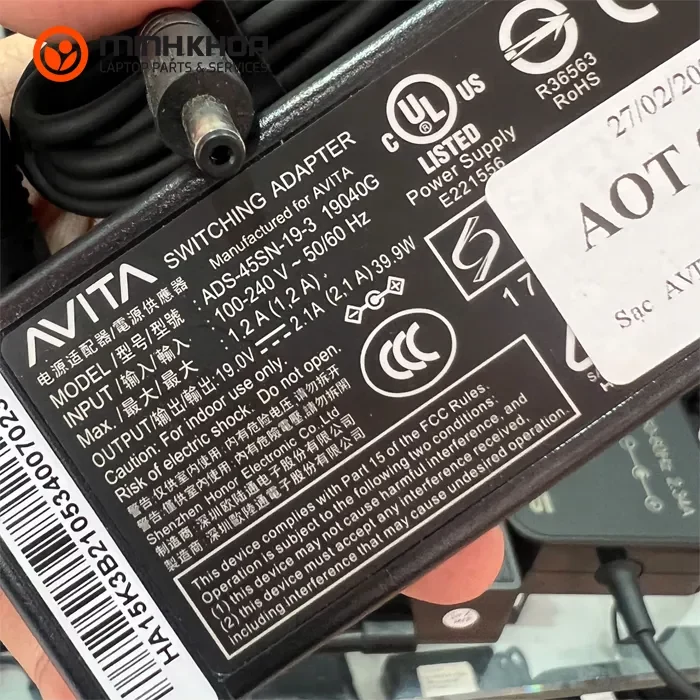 Sạc laptop AVITA 19V-2.1A zin mode ADS-45SN19-3 19040G (3) Sạc Laptop Avita 19v 2.1a Zin Mode Ads 45sn19 3 19040g (3)