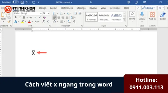 Cách Viết X Ngang Trong Word (6)