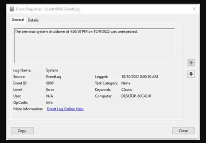 Lỗi Event Id 6008 Trên Windows 1011 (1)
